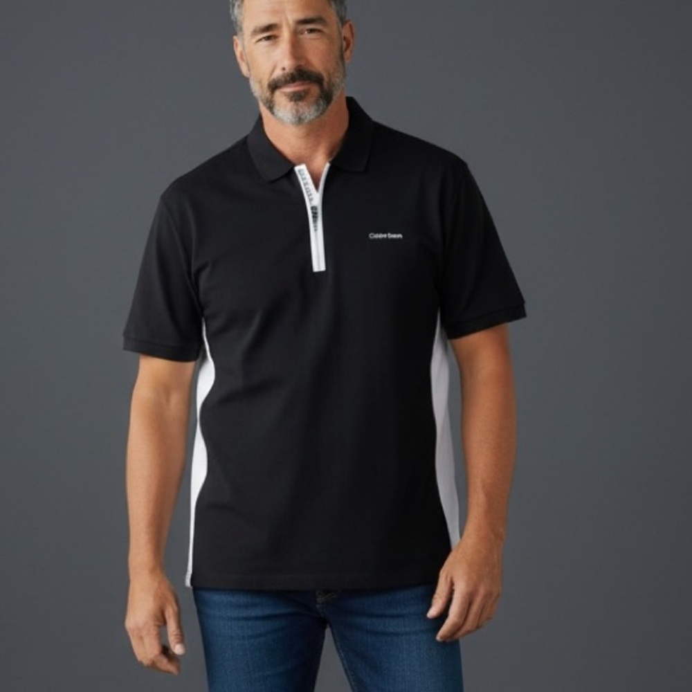 Calvin Klein Men's  Black/White Zip Polo Shirt